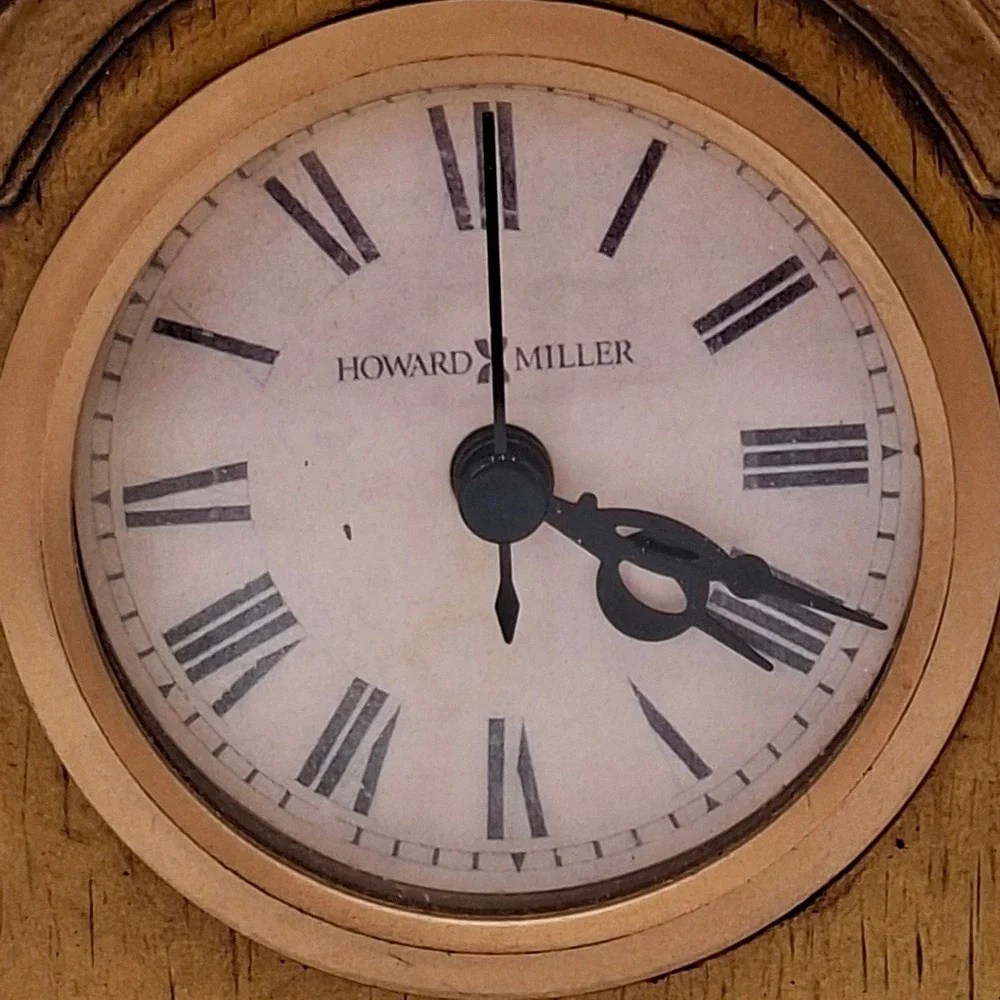Howard Miller Mantel Clock Roman Numeral Wood Grain Finish Desk Clock C06450